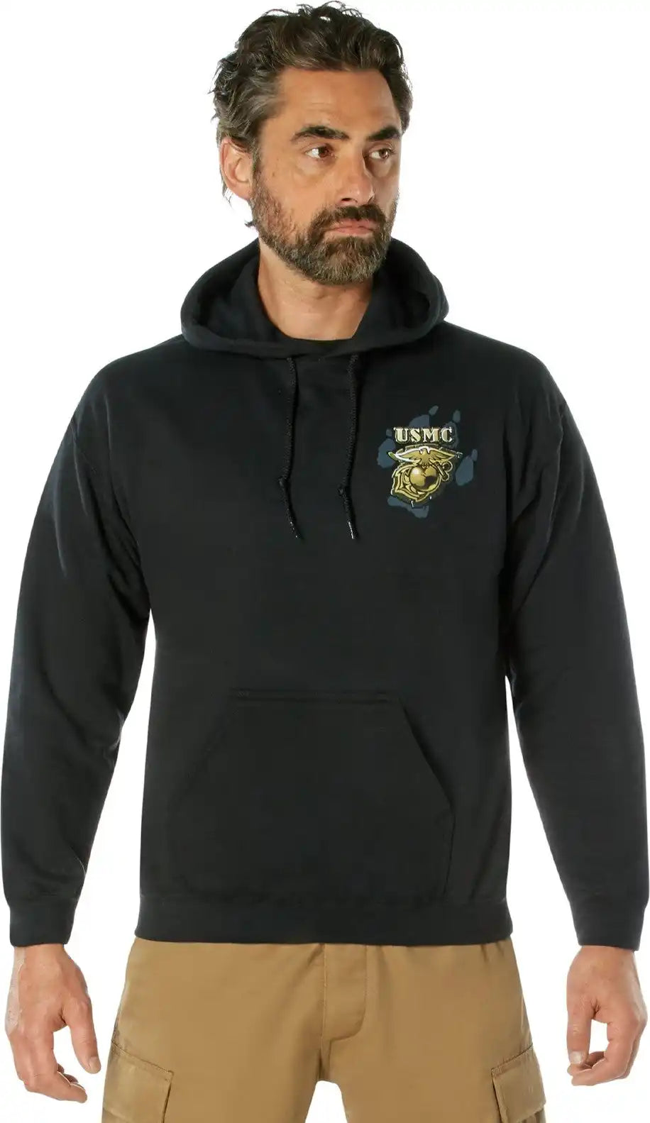 Black Ink U.s.m.c. Bulldog Hooded Pullover Sweatshirt