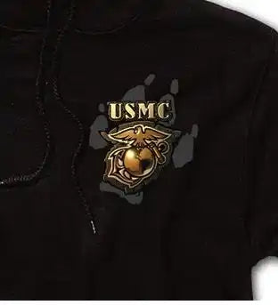 Black Ink U.s.m.c. Bulldog Hooded Pullover Sweatshirt