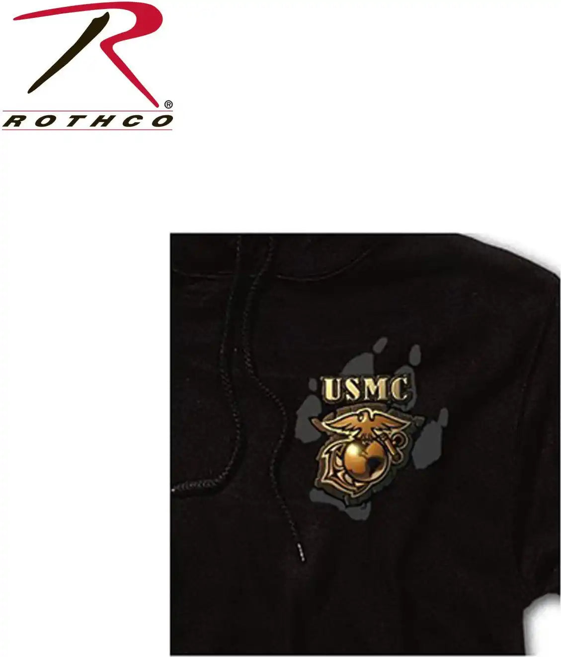 Black Ink U.s.m.c. Bulldog Hooded Pullover Sweatshirt