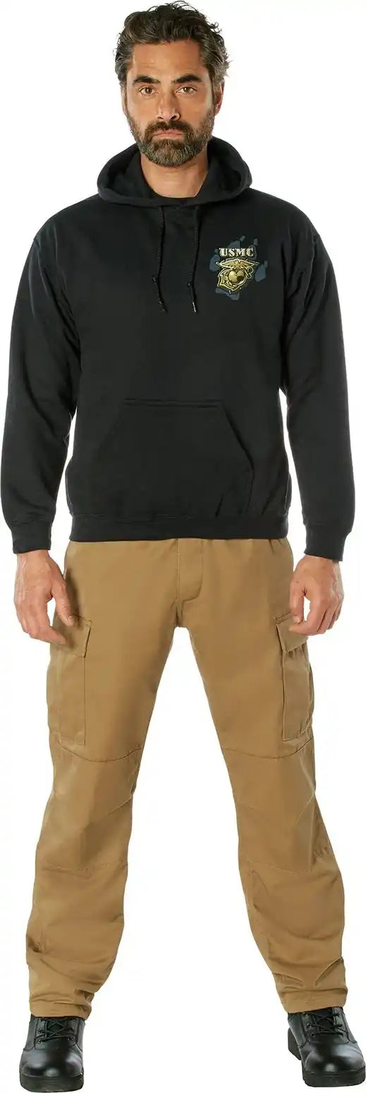 Black Ink U.s.m.c. Bulldog Hooded Pullover Sweatshirt