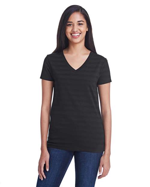 Black Invisible Stripe Women's Invisible Stripe V-Neck T-Shirt - 252RV