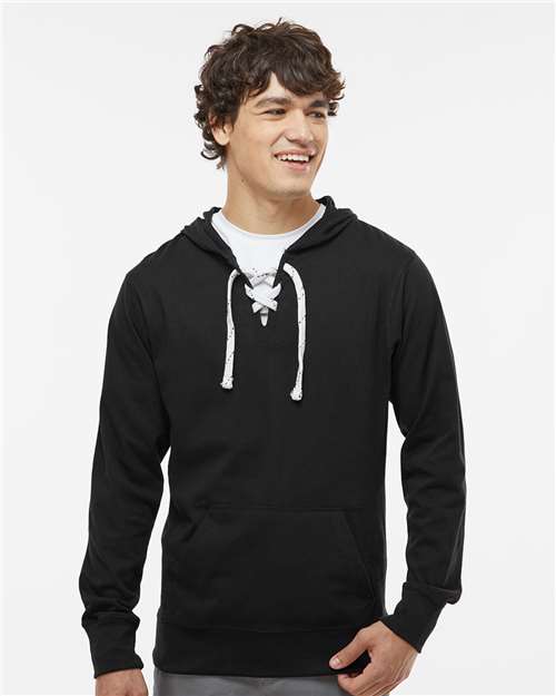 Black Jersey Sport Lace Hooded Pullover - 8231