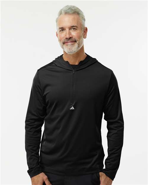 Black Lightweight Performance Quarter-Zip Hooded Pullover - A596