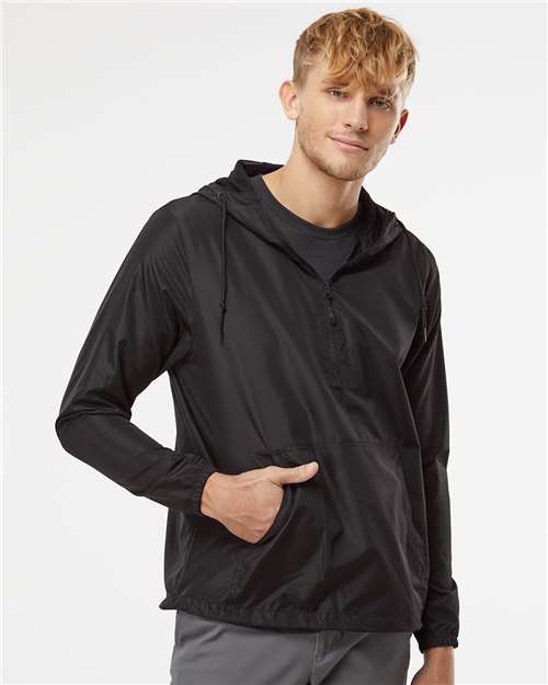 Black Lightweight Quarter-Zip Windbreaker Pullover Jacket - EXP54LWP