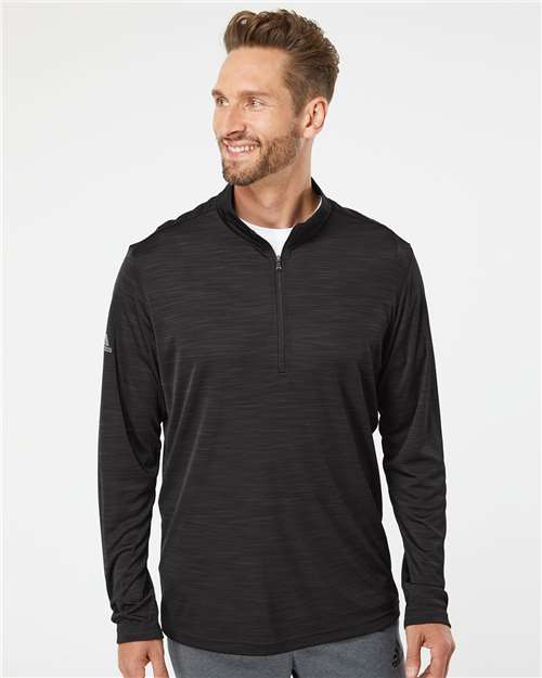 Black Melange Lightweight Mélange Quarter-Zip Pullover - A475