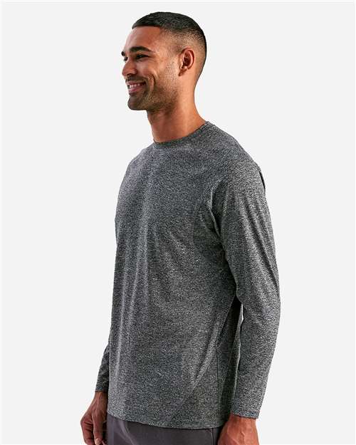 Black Melange Panelled Long Sleeve Tech T-Shirt - TD050