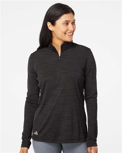 Black Melange Women's Lightweight Mélange Quarter-Zip Pullover - A476