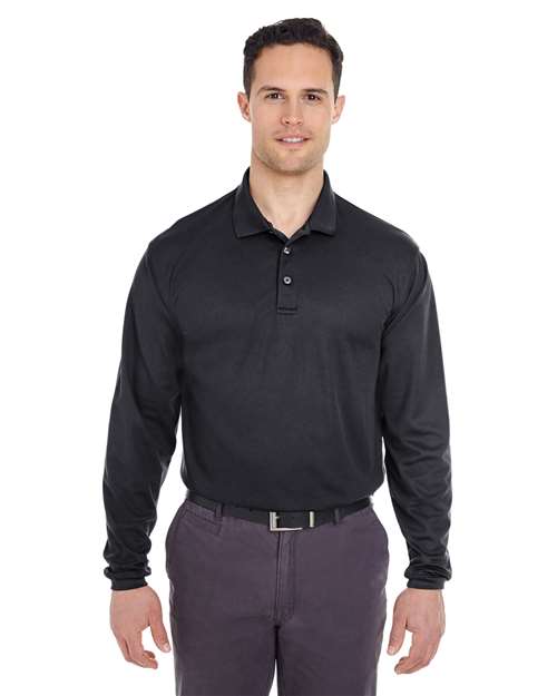 Black Men's Cool & Dry Long Sleeve Mesh Piqué Polo - 8210LS