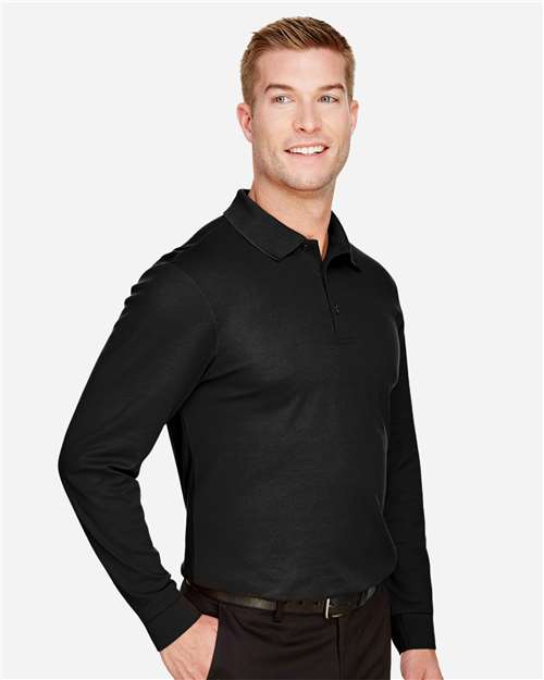 Black Men's CrownLux Performance® Plaited Long Sleeve Polo - DG20L