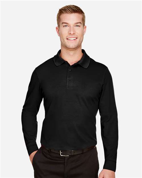 Black Men's CrownLux Performance® Tall Plaited Long Sleeve Polo - DG20LT