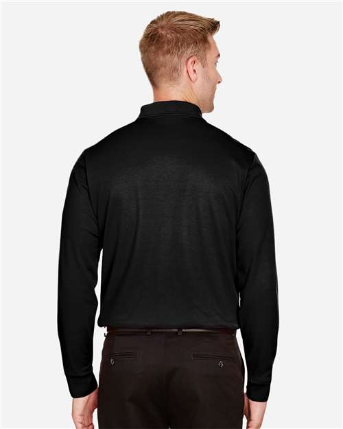 Black Men's CrownLux Performance® Tall Plaited Long Sleeve Polo - DG20LT