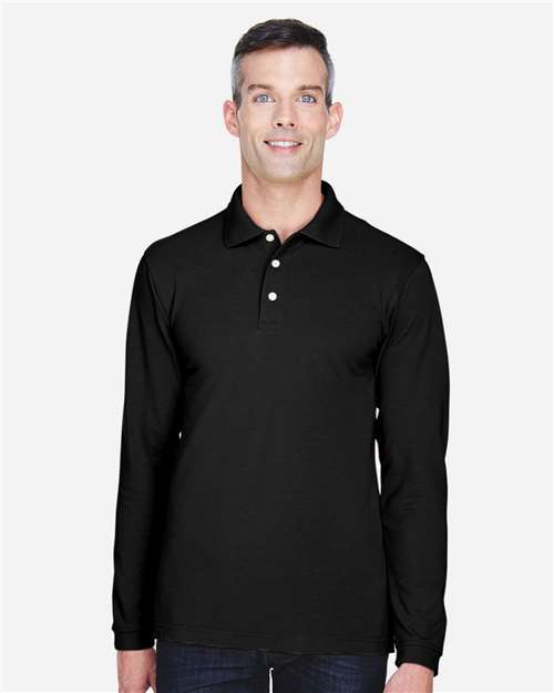 Black Men's Easy Blend™ Long Sleeve Polo - M265L