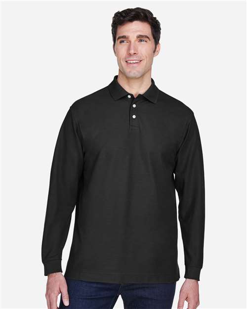 Black Men's Pima Piqué Long Sleeve Polo - D110