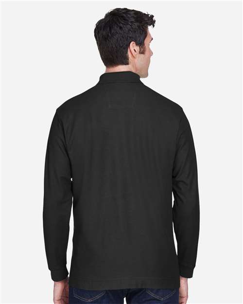 Black Men's Pima Piqué Long Sleeve Polo - D110