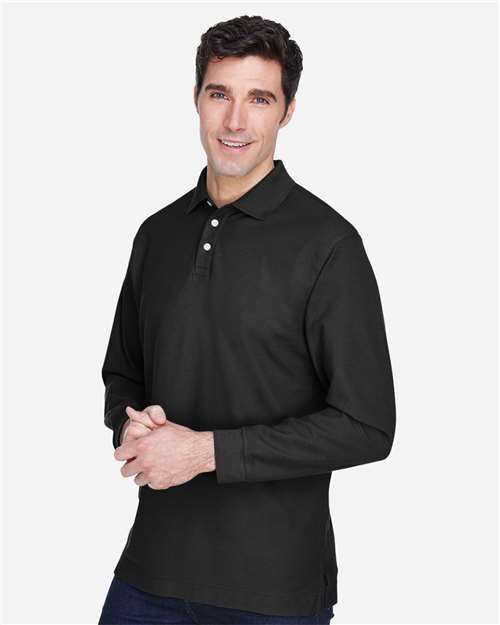 Black Men's Pima Piqué Long Sleeve Polo - D110