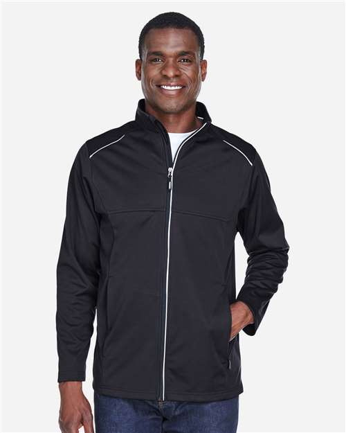 Rear View of Black Men's Techno Lite Three-Layer Knit Tech-Shell - CE708