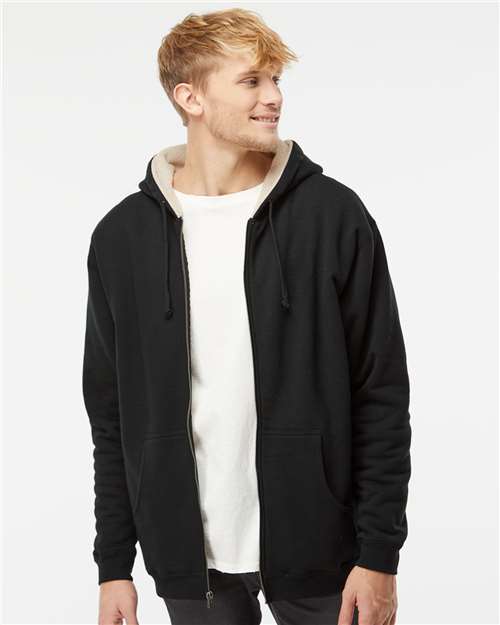 Black/ Natural Sherpa-Lined Full-Zip Hooded Sweatshirt - EXP40SHZ