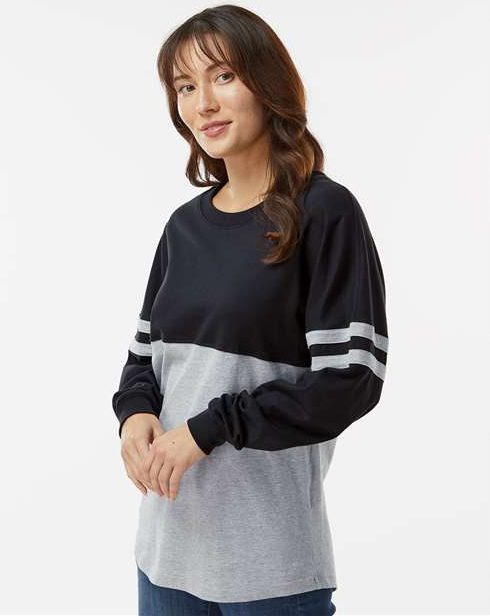 Black/ Oxford Women's Pom Pom Long Sleeve Jersey T-Shirt - BW3514