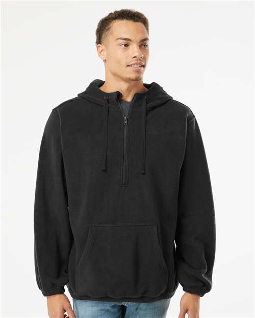 Black Polar Fleece Quarter-Zip Hooded Pullover - 3600