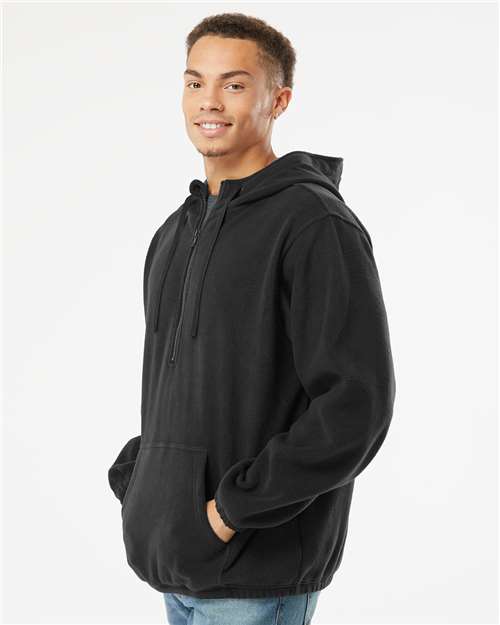 Black Polar Fleece Quarter-Zip Hooded Pullover - 3600