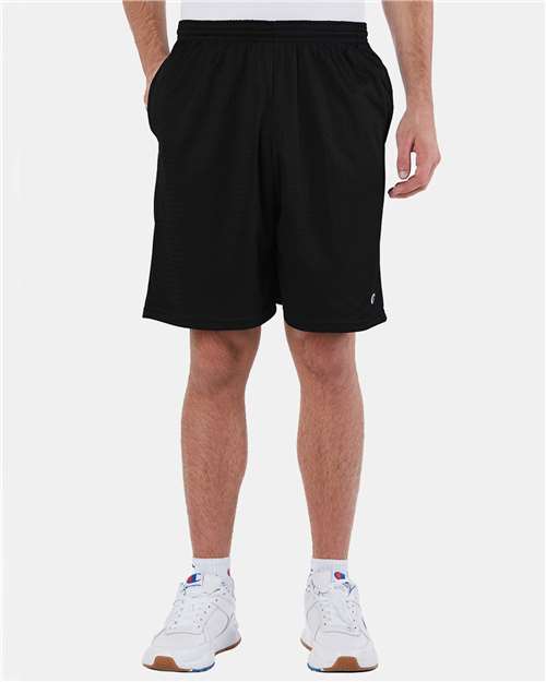 Black Polyester Mesh 9" Shorts with Pockets - S162