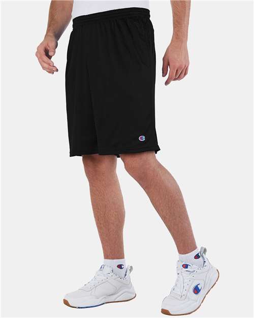 Black Polyester Mesh 9" Shorts with Pockets - S162