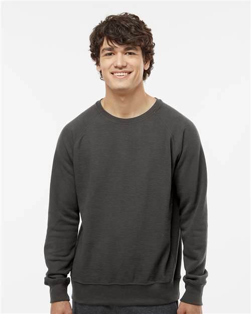 Black Ripple Fleece Raglan Crewneck Sweatshirt - 8707