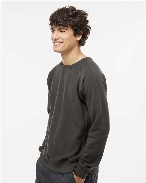 Black Ripple Fleece Raglan Crewneck Sweatshirt - 8707