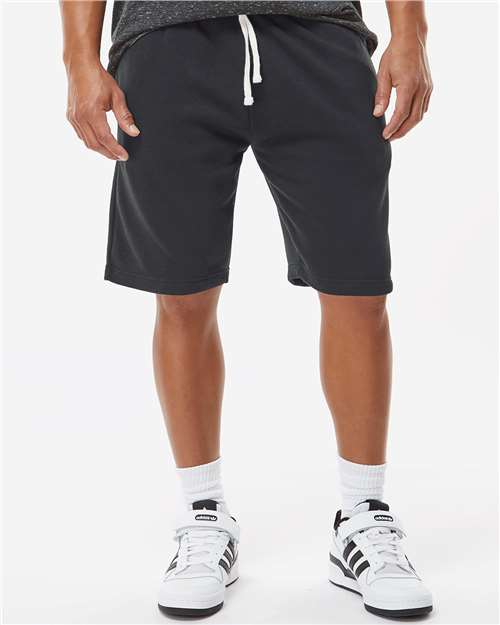 Black Solid Triblend Fleece Shorts - 8855