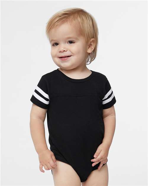 Black Solid/ White Infant Football Fine Jersey Bodysuit - 4437