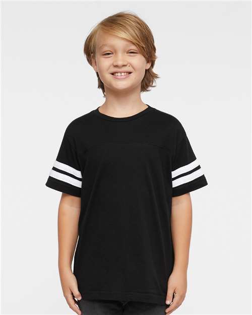 Black Solid/ White Youth Football Fine Jersey Tee - 6137