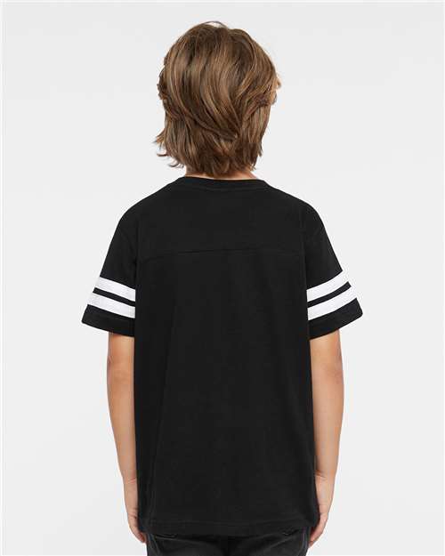 Black Solid/ White Youth Football Fine Jersey Tee - 6137