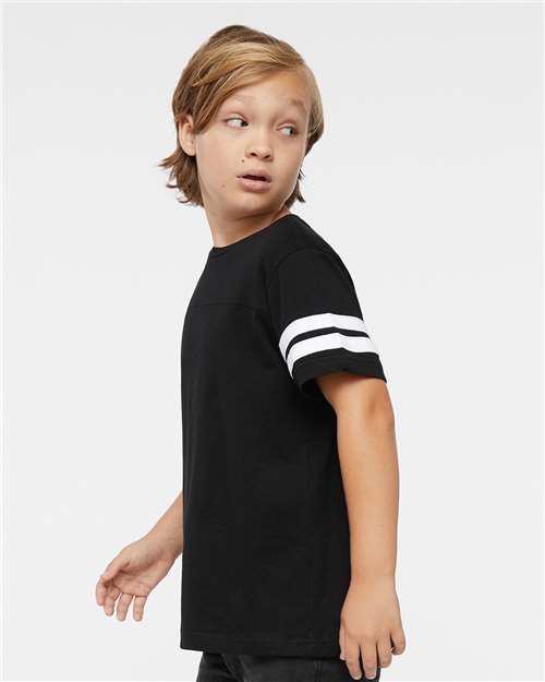 Black Solid/ White Youth Football Fine Jersey Tee - 6137
