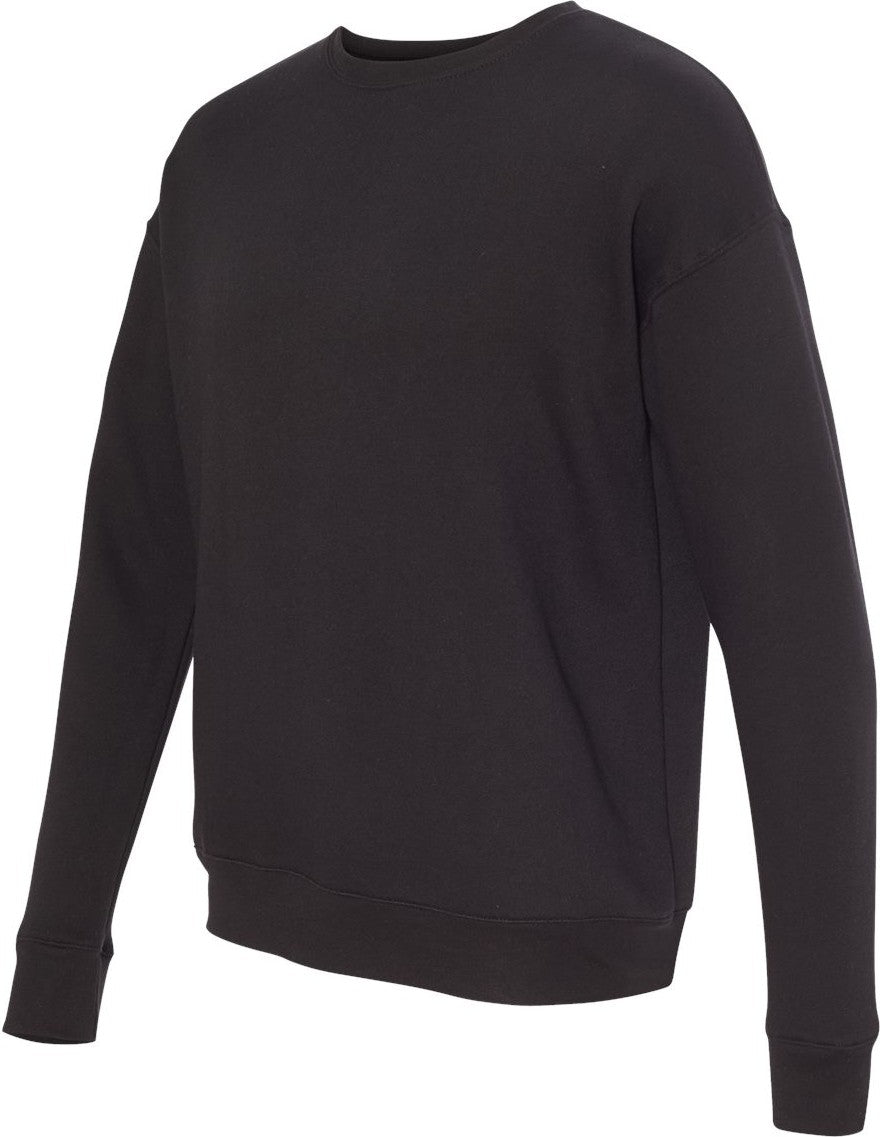 Black Sponge Fleece Drop Shoulder Crewneck Sweatshirt - 3945
