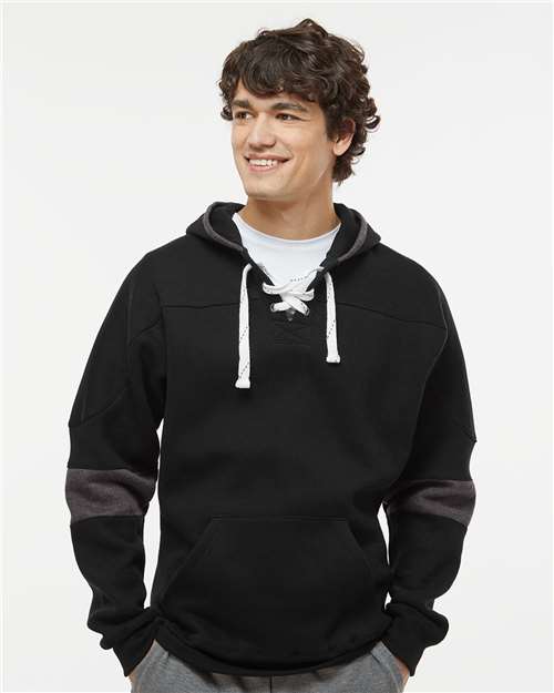 Black Sport Lace Colorblocked Fleece Hooded Sweatshirt - 8832