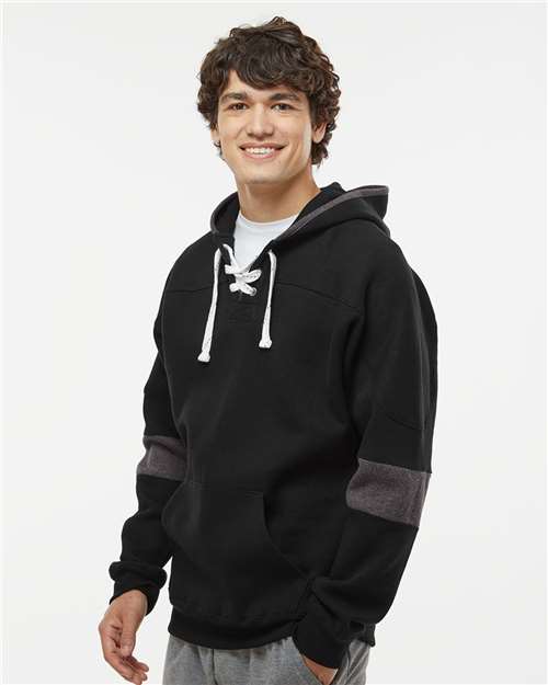 Black Sport Lace Colorblocked Fleece Hooded Sweatshirt - 8832