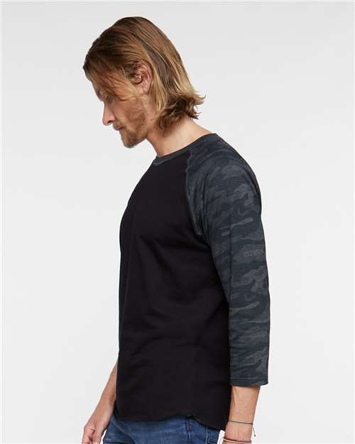 Black/ Storm Camo Baseball Fine Jersey Three-Quarter Sleeve Tee - 6930