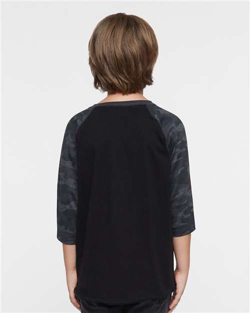 Black/ Storm Camo Youth Baseball Fine Jersey Three-Quarter Sleeve Tee - 6130