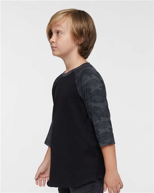 Black/ Storm Camo Youth Baseball Fine Jersey Three-Quarter Sleeve Tee - 6130