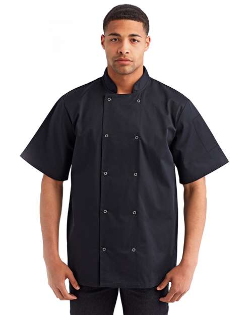Black Ten Studded Front Chef Short Sleeve Coat - RP664