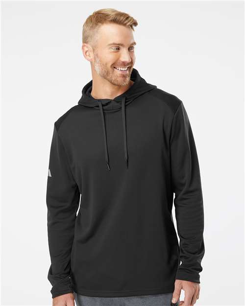 Black Textured Mixed Media Hooded Sweatshirt - A530