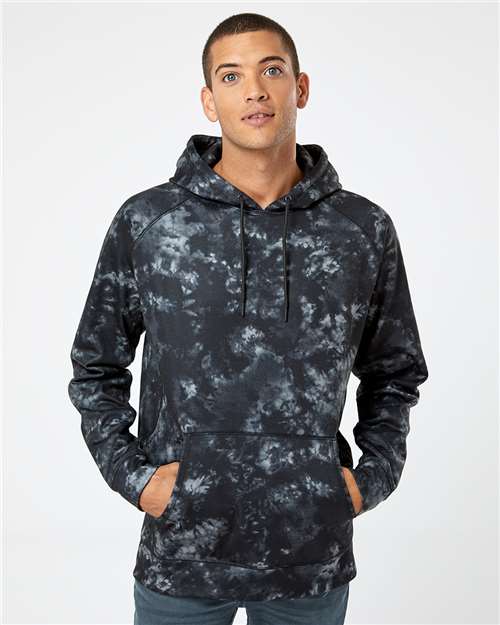Black Tie Dye Performance Raglan Pullover Sweatshirt - 8670