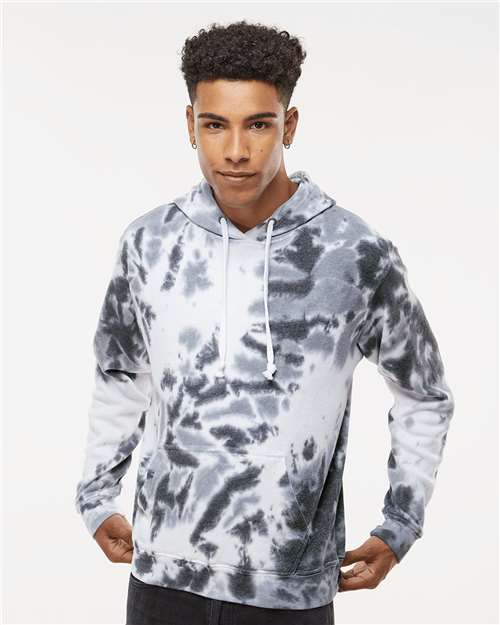 Black Tie Dye Tie-Dyed Fleece Hooded Sweatshirt - 8861