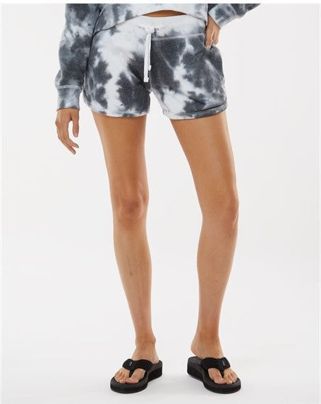 Black Tie Dye Women's Fleece Shorts - 8856
