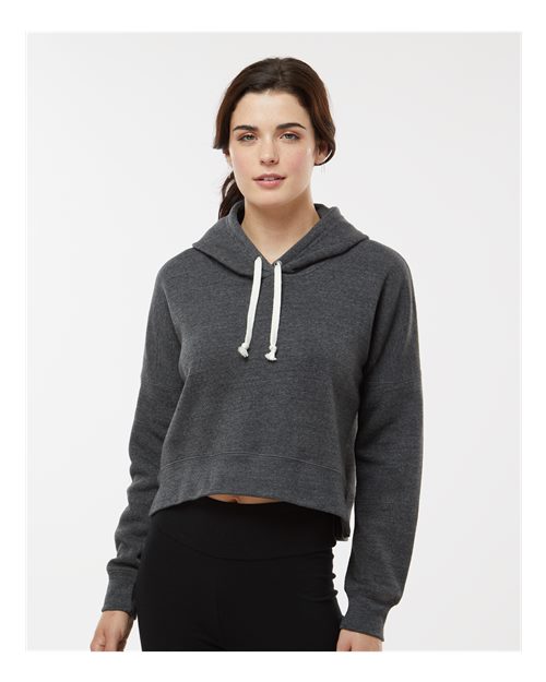 Black Triblend Women's Crop Hooded Sweatshirt - 8853