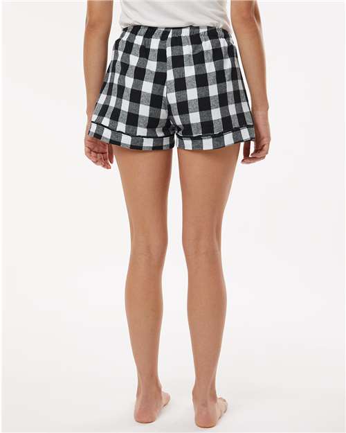 Black/ White Buffalo Plaid Women's Flannel Shorts - BW6501