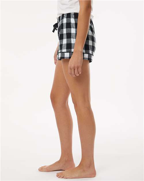 Black/ White Buffalo Plaid Women's Flannel Shorts - BW6501