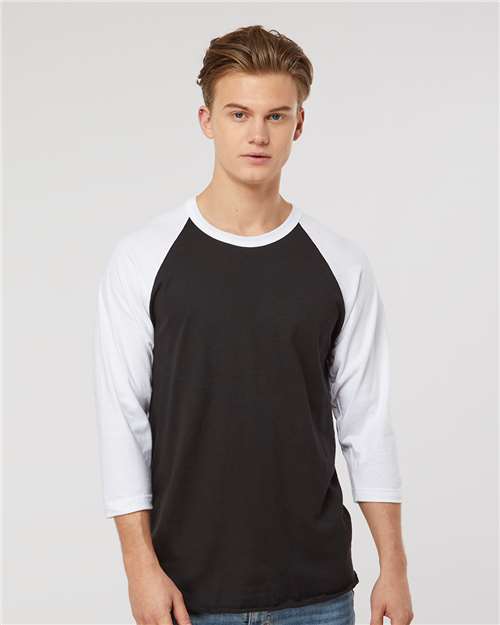 Black/ White Fine Jersey Raglan T-Shirt - 245