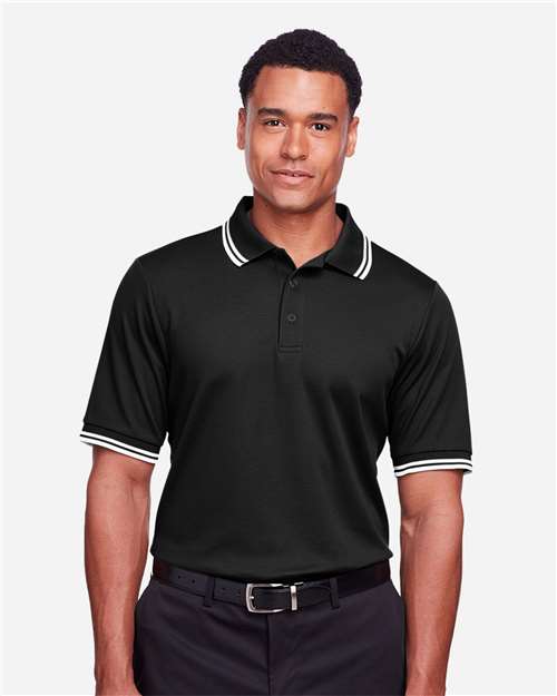 Black/ White Men's CrownLux Performance® Plaited Tipped Polo - DG20C