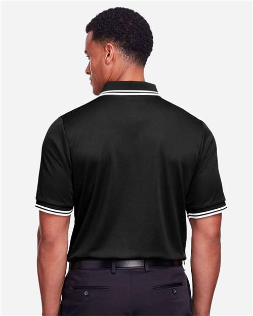 Black/ White Men's CrownLux Performance® Plaited Tipped Polo - DG20C